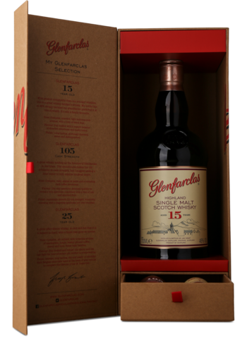 Glenfarclas 15 Years 70 cl og 105+25 Years 2x5 cl 46,7%, 80cl