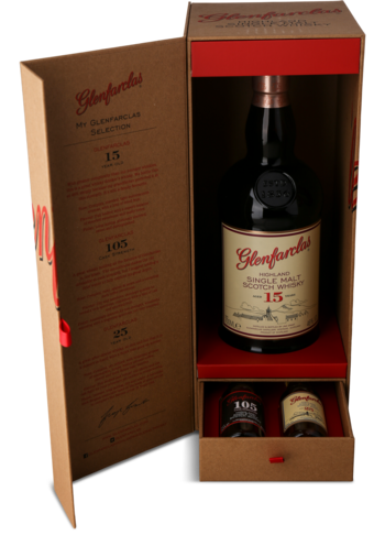 Glenfarclas 15 Years 70 cl og 105+25 Years 2x5 cl 46,7%, 80 cl, J & G Grant