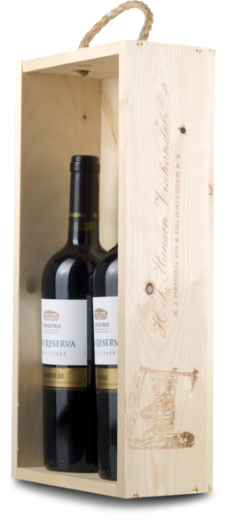 Trækasse med hank til 2 flasker